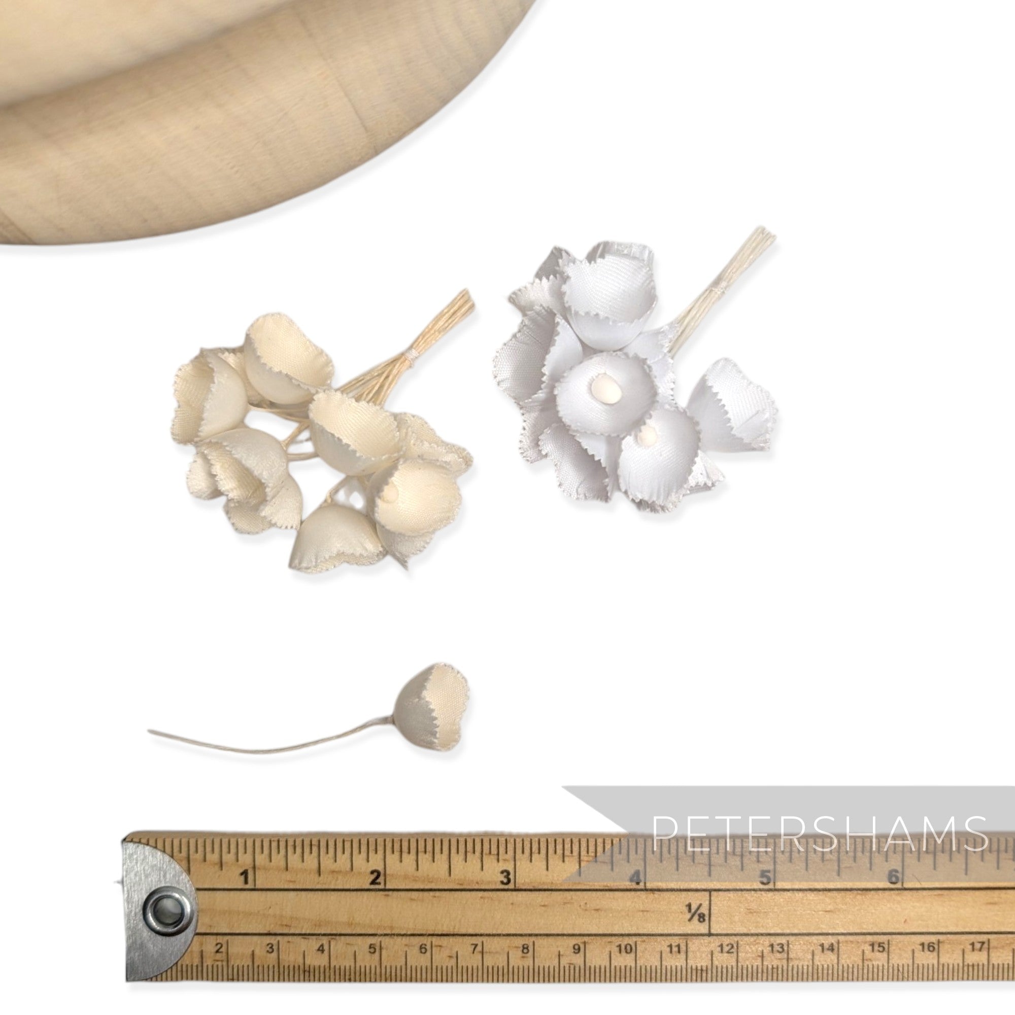 Petershams Millinery Supplies Claudia small silk lily of the valley flower cups in white and cream with stems