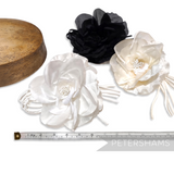 Petershams Millinery Supplies Bria silk and velvet rose flowers in ivory and black with stamens and wired stems