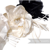 Petershams Millinery Supplies Bria large ivory and black silk and velvet rose flowers with wired stems and stamens