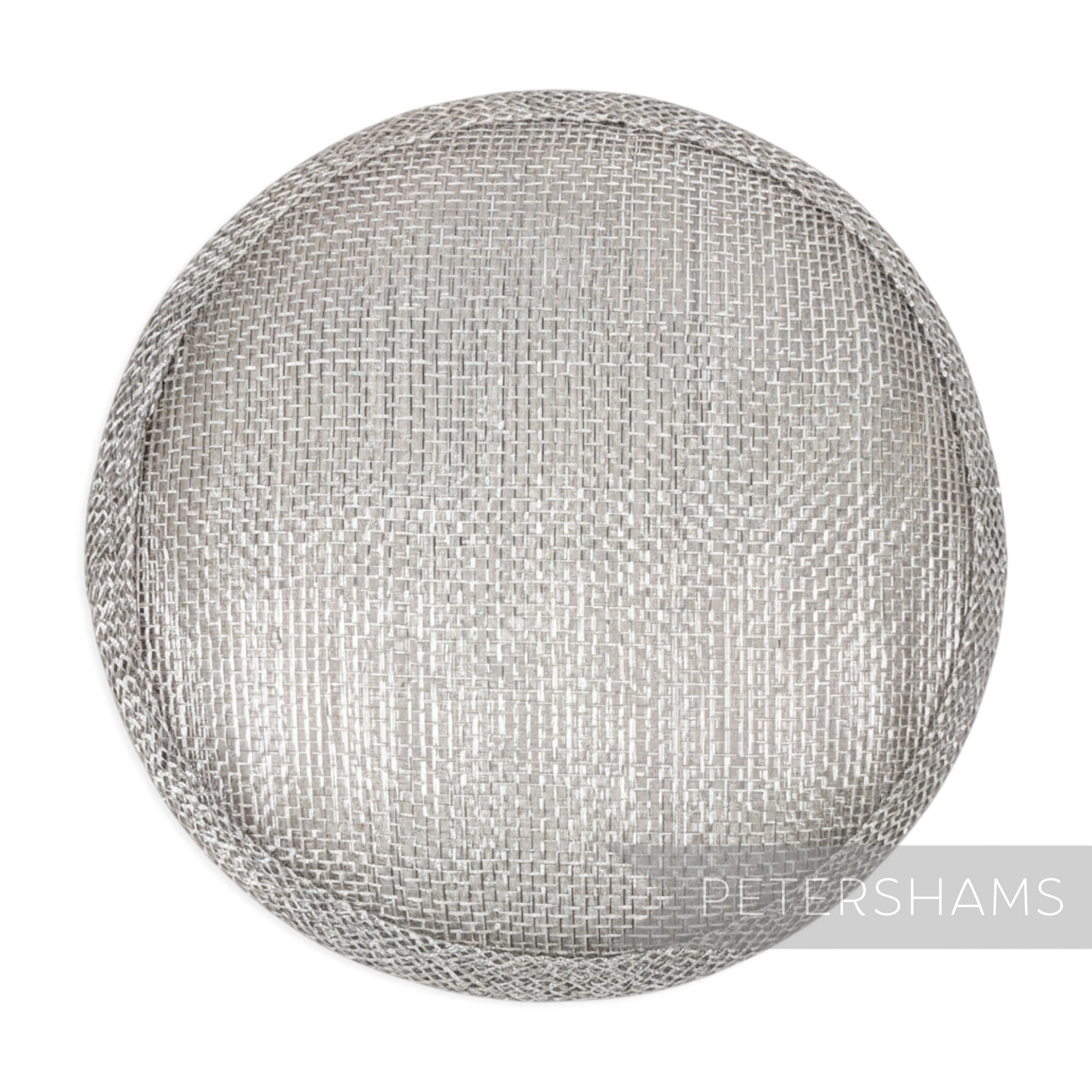 Petershams Millinery Supplies round silver metallic lurex sinamay fascinator hat base for millinery projects.