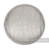 Petershams Millinery Supplies round silver metallic lurex sinamay fascinator hat base for millinery projects.