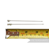 Petershams Millinery Supplies silver metal hat pins, 12 extra long (9.5cm) with plain round or decorative heads. Stainless steel.