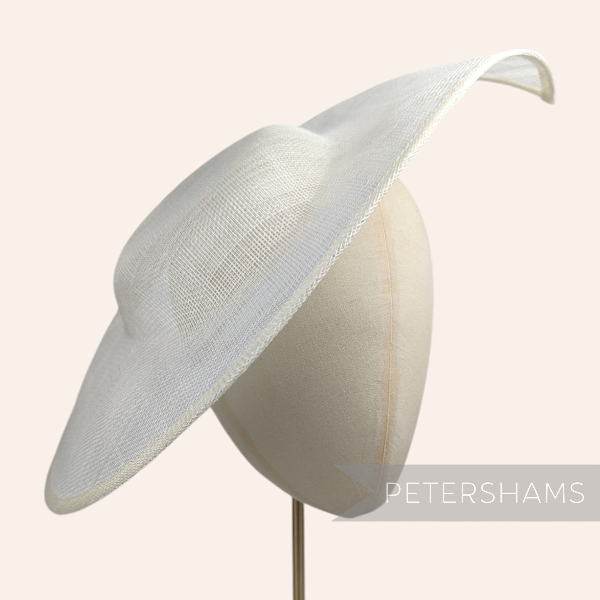 Petershams Millinery Supplies extra large ivory sinamay fascinator hat base with a pointed tip