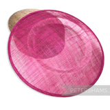 Petershams Millinery Supplies 29cm large round pink sinamay fascinator hat base with shallow crown curvature.