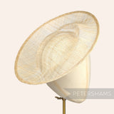 Petershams Millinery Supplies Cindy sinamay fascinator hat base in natural beige with orbital pleat design.