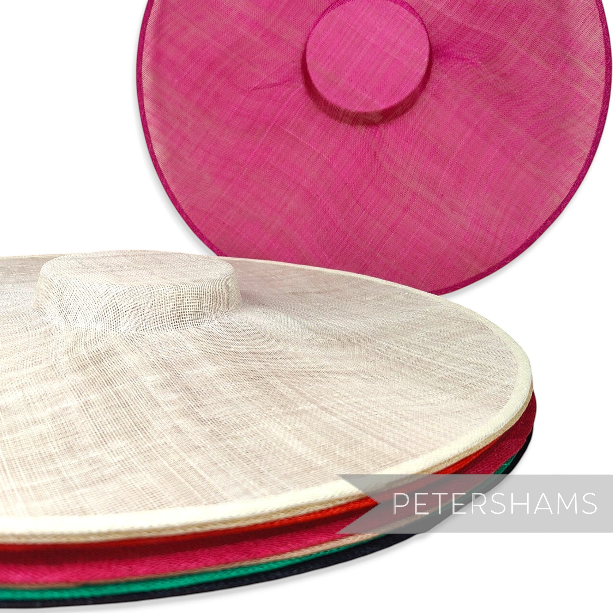 Petershams Millinery Supplies extreme cartwheel sinamay fascinator hat bases in various vibrant colours