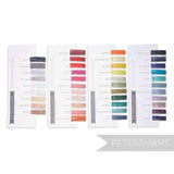 Petershams Millinery Supplies 2026/2027 sinamay fabric shade card featuring 42 labeled color swatches on four cards.