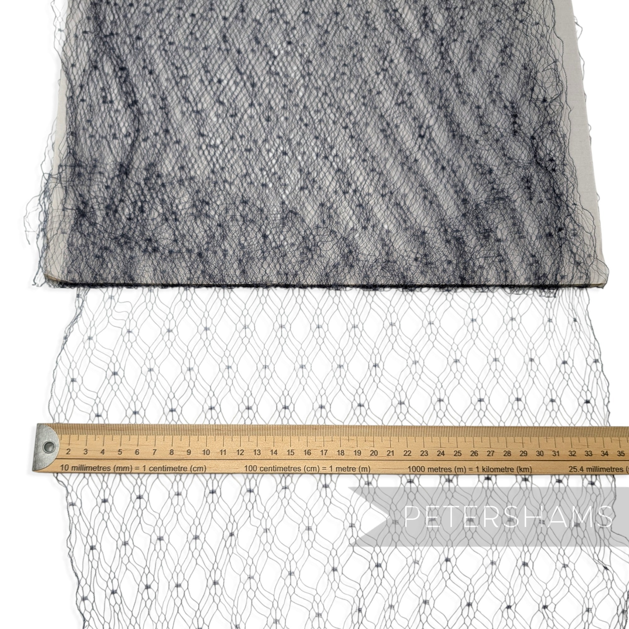 Petershams Millinery Supplies Melinda slate blue vintage veiling with intricate dotty pattern and fine floaty texture
