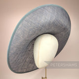Petershams Millinery Supplies extra large 52cm sloped dark grey sinamay hat base with petersham ribbon edge on mannequin