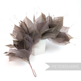 Petershams Millinery Supplies large spiky mink goose feather hat mount on a wired stem for headpiece design.