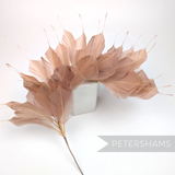 Petershams Millinery Supplies large spiky goose feather hat mount in  latte on a wired stem.