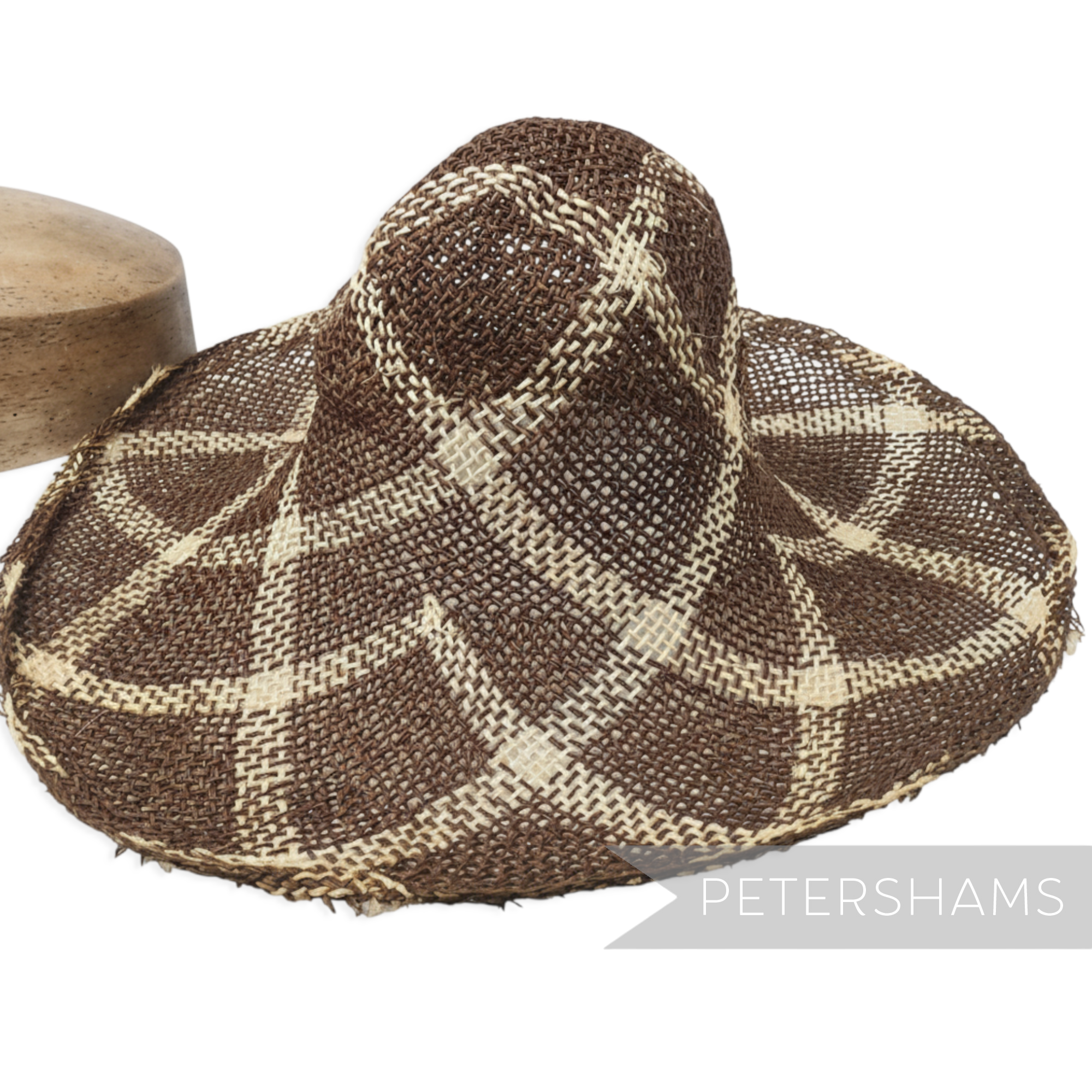 Petershams Millinery Supplies vintage brown and cream roulette curve seagrass and jute straw capeline hat body