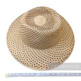 Petershams Millinery Supplies vintage Ecuador toquilla straw capeline with a partially blocked spiral dash pattern.