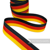 Petershams Millinery Supplies vintage 1990s 22mm striped grosgrain ribbon in black, red, and yellow for millinery.
