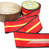 Petershams Millinery Supplies vintage 84mm wide red and yellow moiré striped grosgrain ribbon for hat making