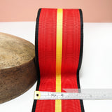 Petershams Millinery Supplies vintage 84mm wide red, yellow, and black striped moiré grosgrain ribbon for hat making