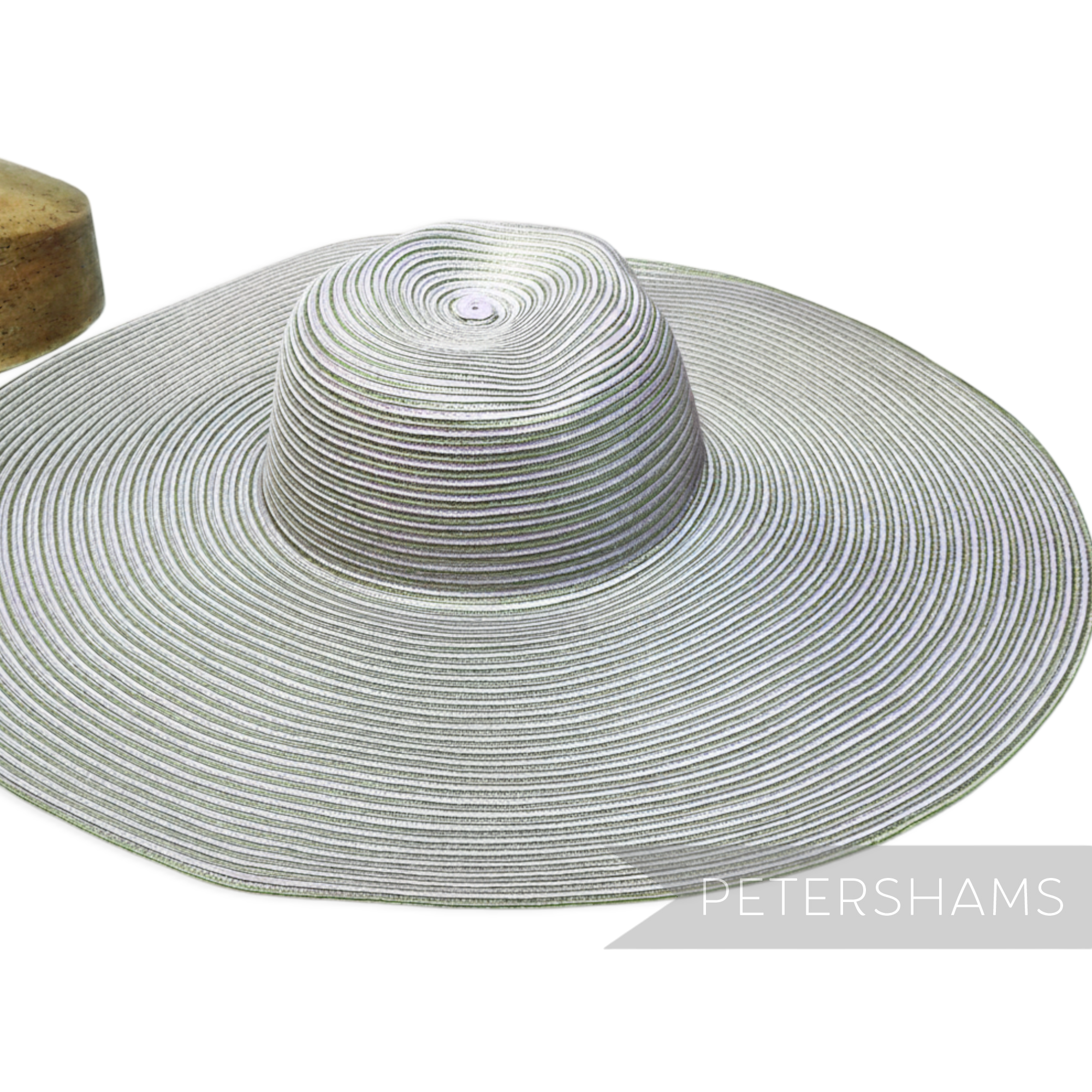 Petershams Millinery Supplies XL striped polybraid capeline hat body with a wide brim in a two-tone finish.