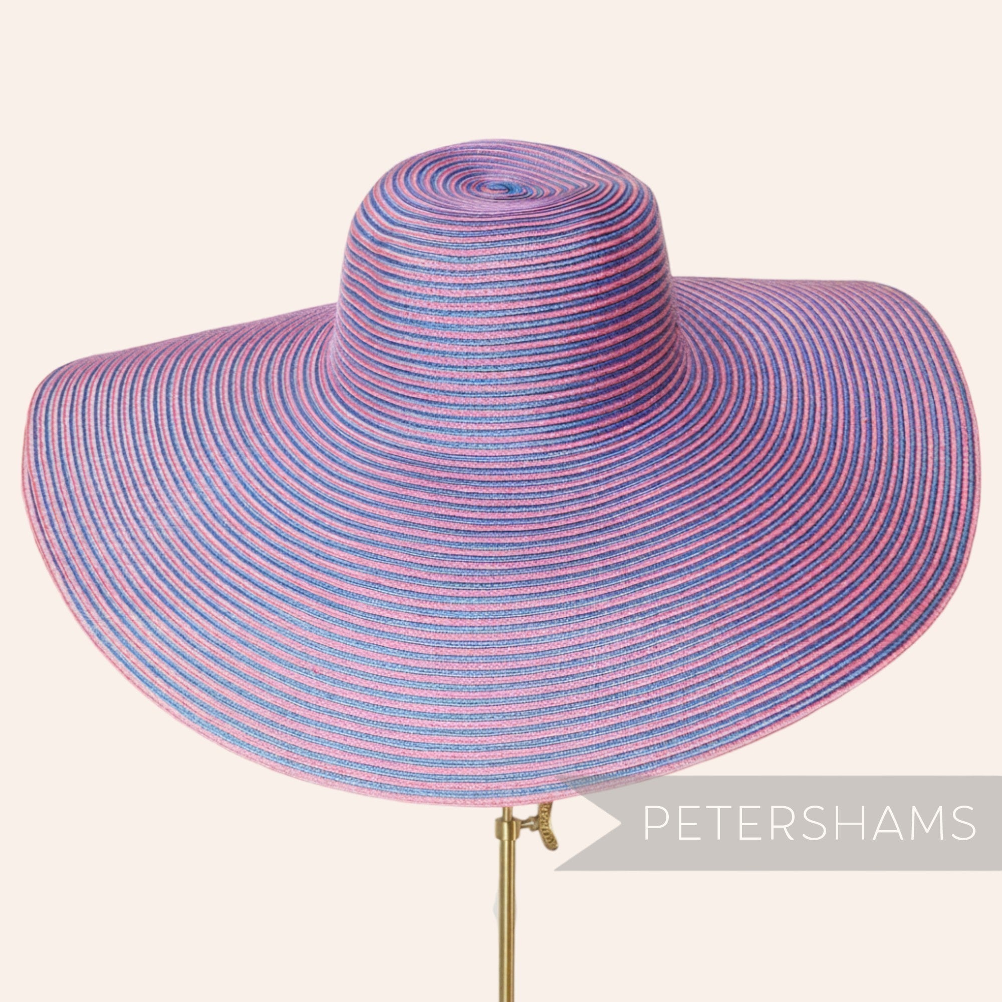 Petershams Millinery Supplies XL striped polybraid capeline hat body in pink and blue for DIY millinery projects.
