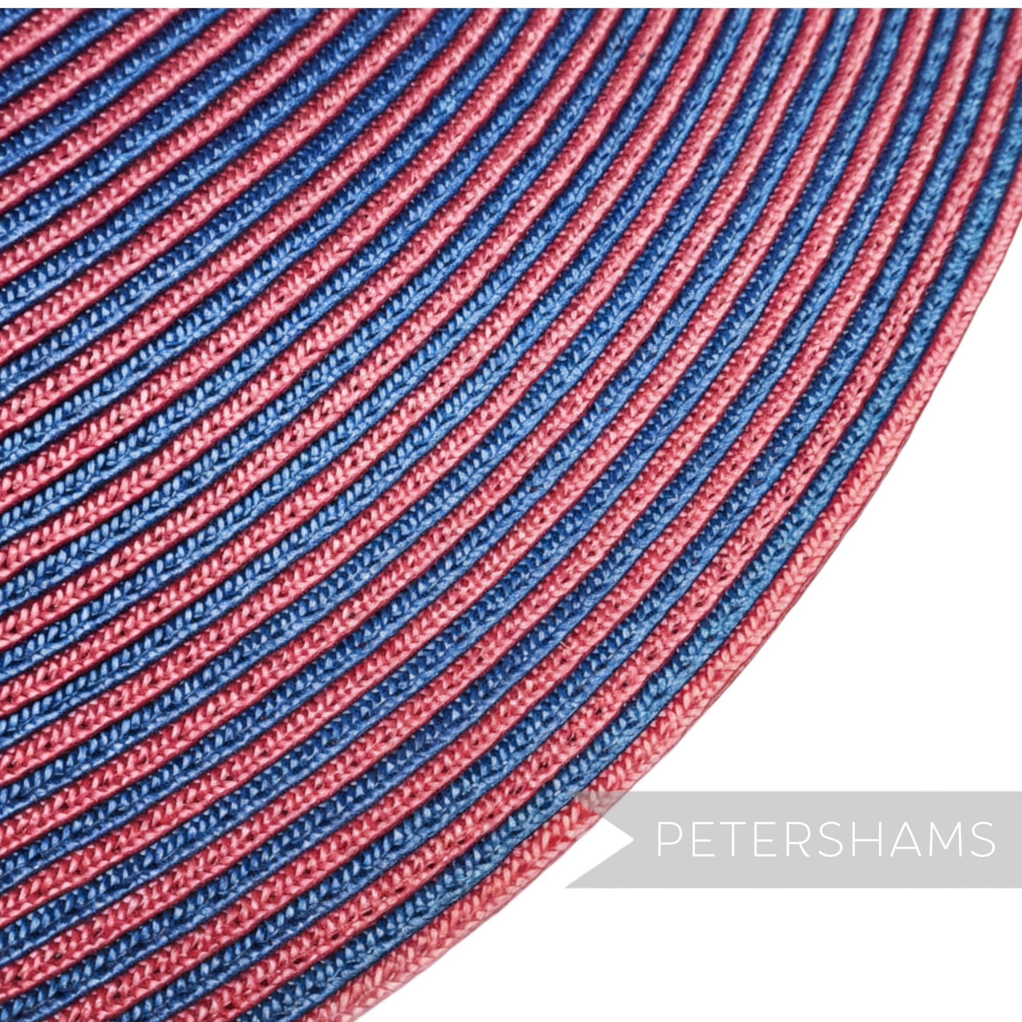 Petershams Millinery Supplies XL striped polybraid capeline hat body in blue and red two-tone weave