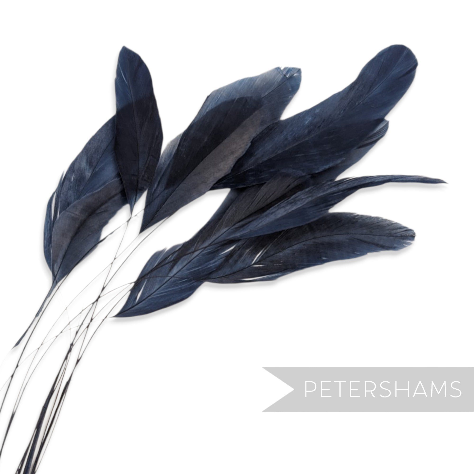 Petershams Millinery Supplies pack of 10 long loose dark blue stripped coque feathers for millinery and fascinators