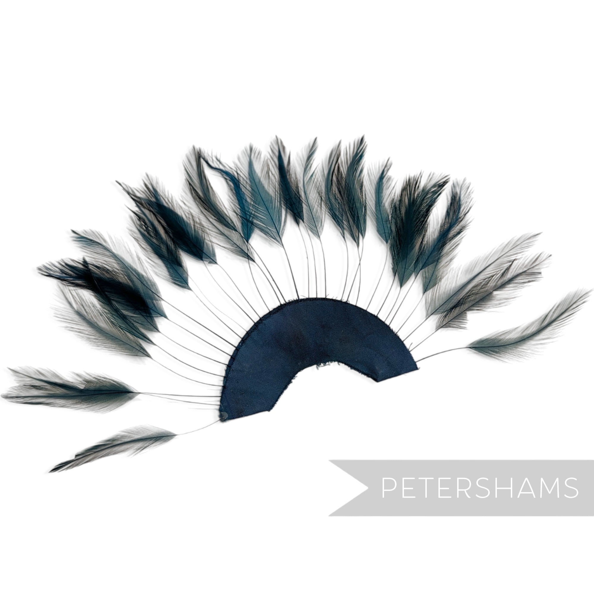 Petershams Millinery Supplies stripped hackle feather fan in teal,  ideal for hat and fascinator trimming.