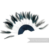 Petershams Millinery Supplies stripped hackle feather fan in teal,  ideal for hat and fascinator trimming.