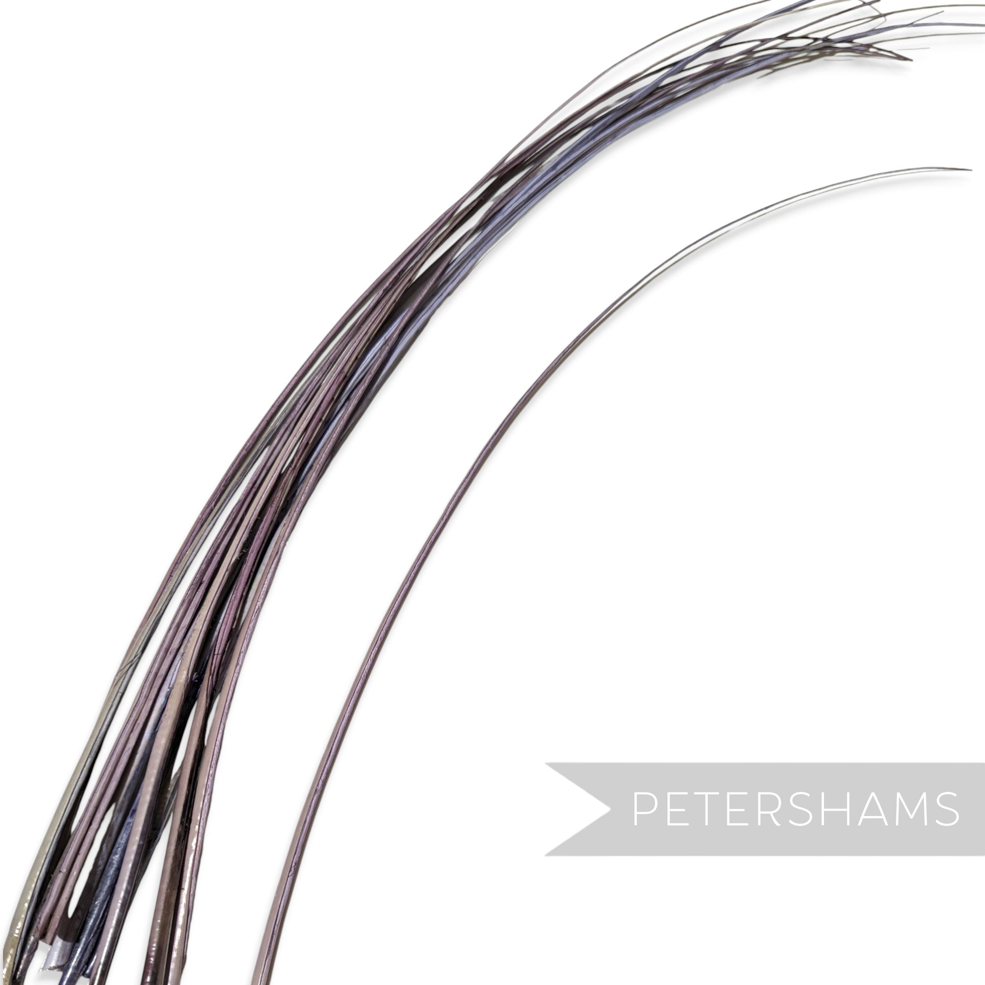 Petershams Millinery Supplies long heather purple stripped ostrich quill feather for hat making and millinery projects.