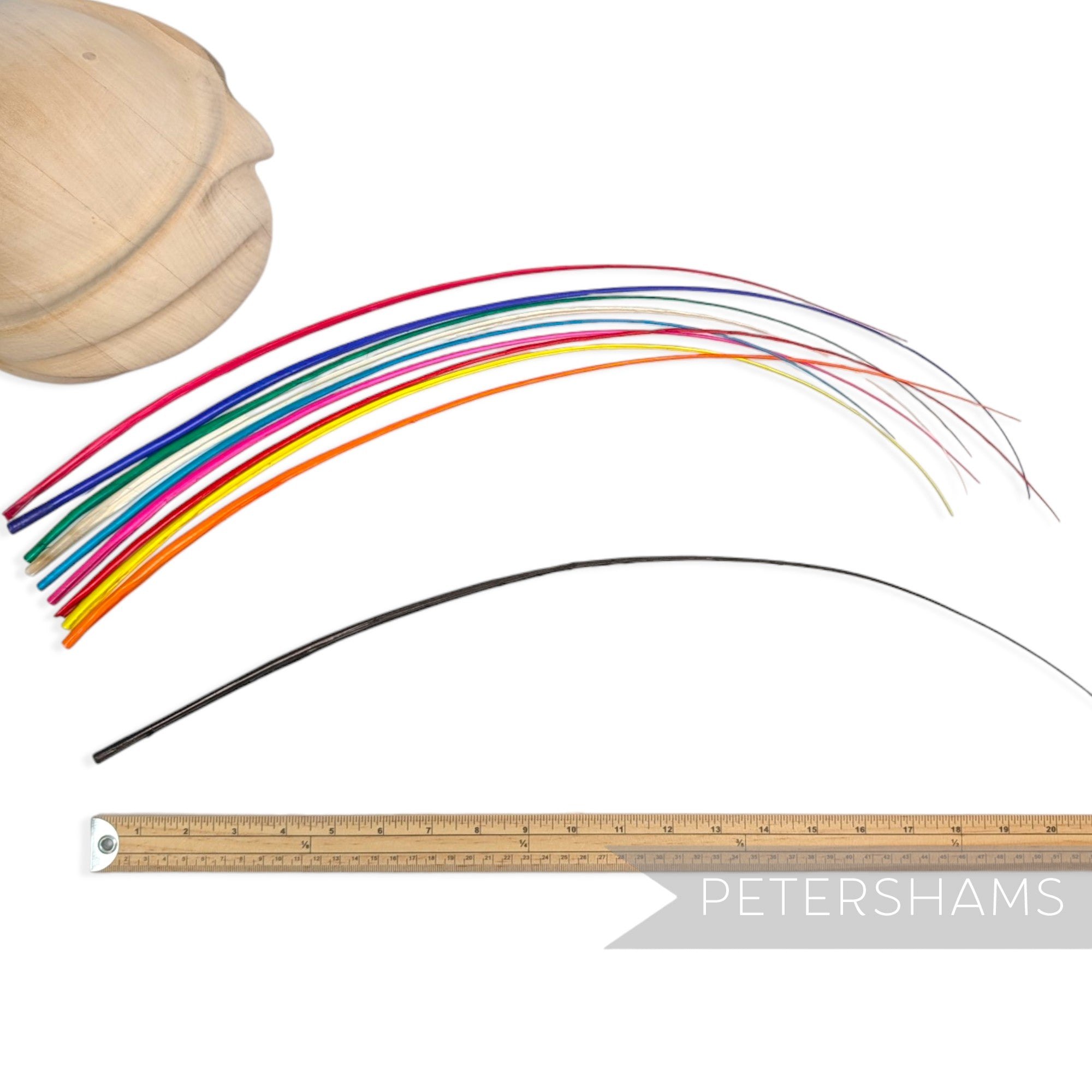 Petershams Millinery Supplies multi-coloured stripped ostrich quill feathers for hat making and millinery crafts