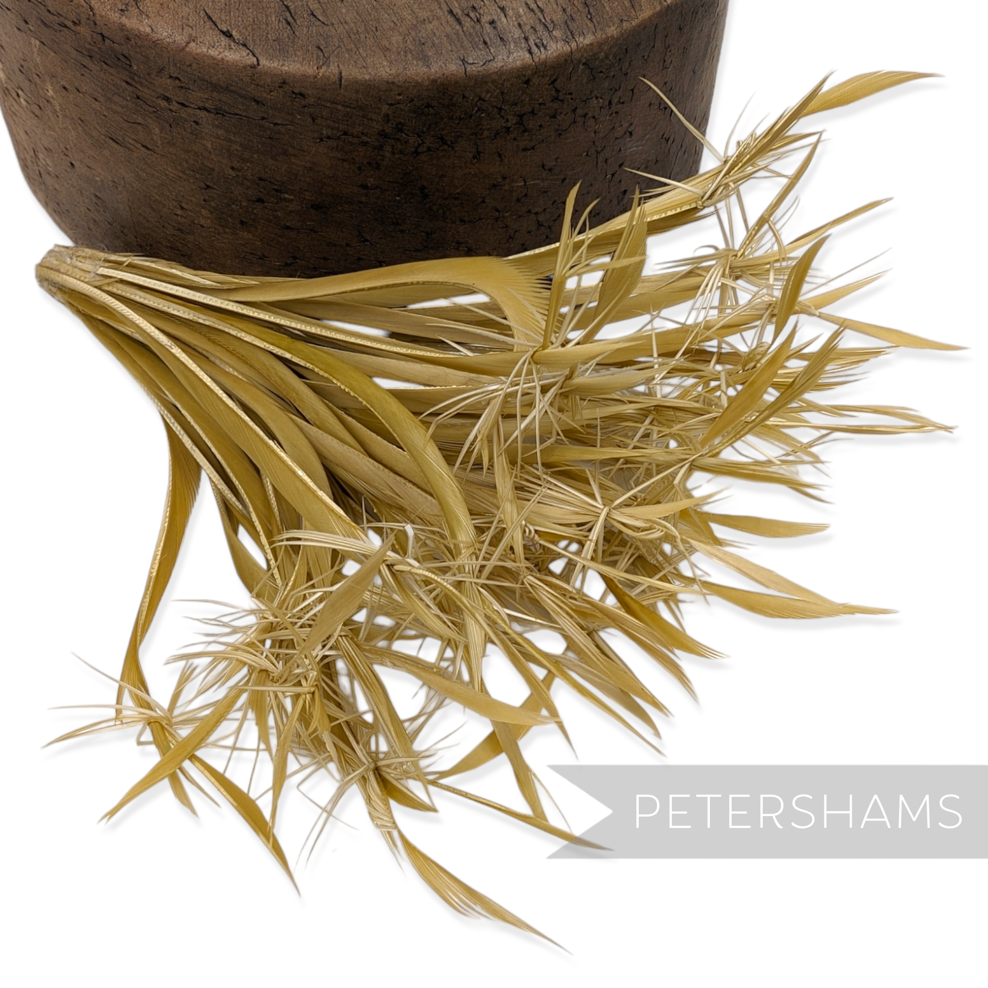 Petershams Millinery Supplies tan goose biot feather firework mount for hat making and millinery projects.