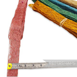 Petershams Millinery Supplies Tangle Tuft sinamay tape in red, orange, yellow, green, teal and natural. Sustainable abaca fibre trim for crafting.