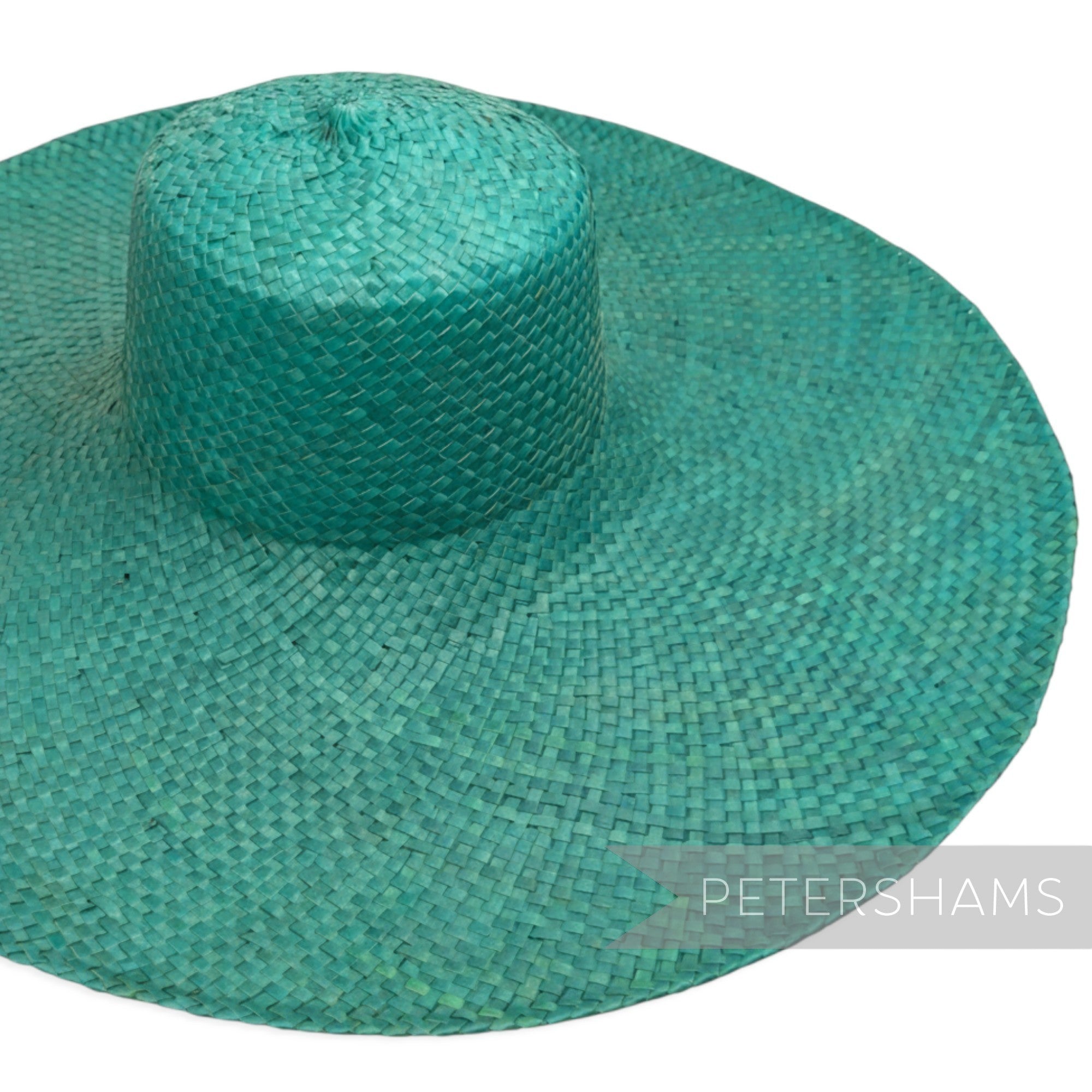 Petershams Millinery Supplies extra large teal strip straw capeline hat body with a wide brim and stiff cane edge.