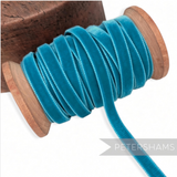 Petershams Millinery Supplies 7mm vintage teal blue rayon velvet ribbon on a wooden spool
