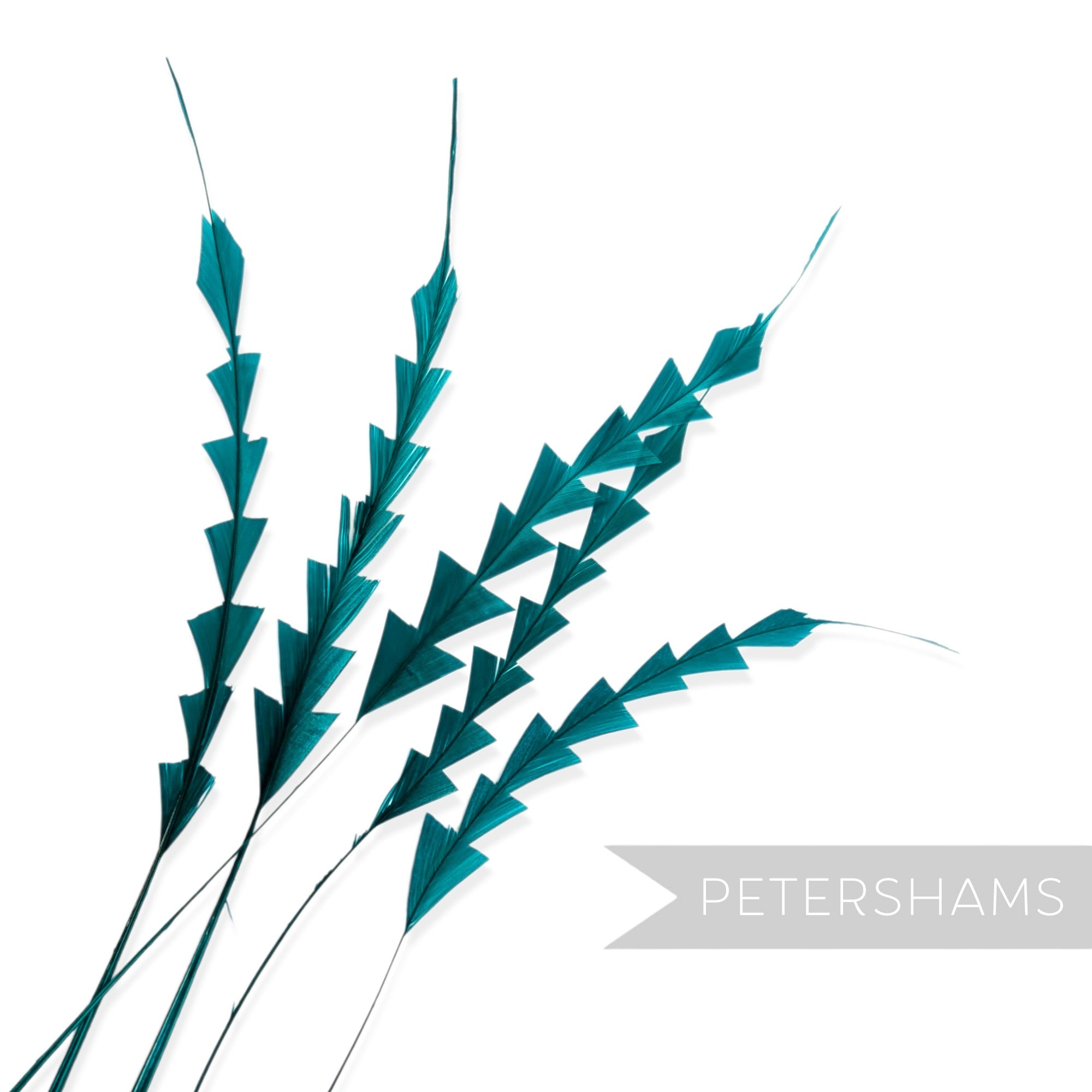 Petershams Millinery Supplies teal zig zag coque feathers for hat making and millinery projects.