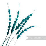 Petershams Millinery Supplies teal zig zag coque feathers for hat making and millinery projects.