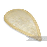 Petershams Millinery Supplies teardrop shaped butter yellow sinamay hat base with wired edges for custom shaping.