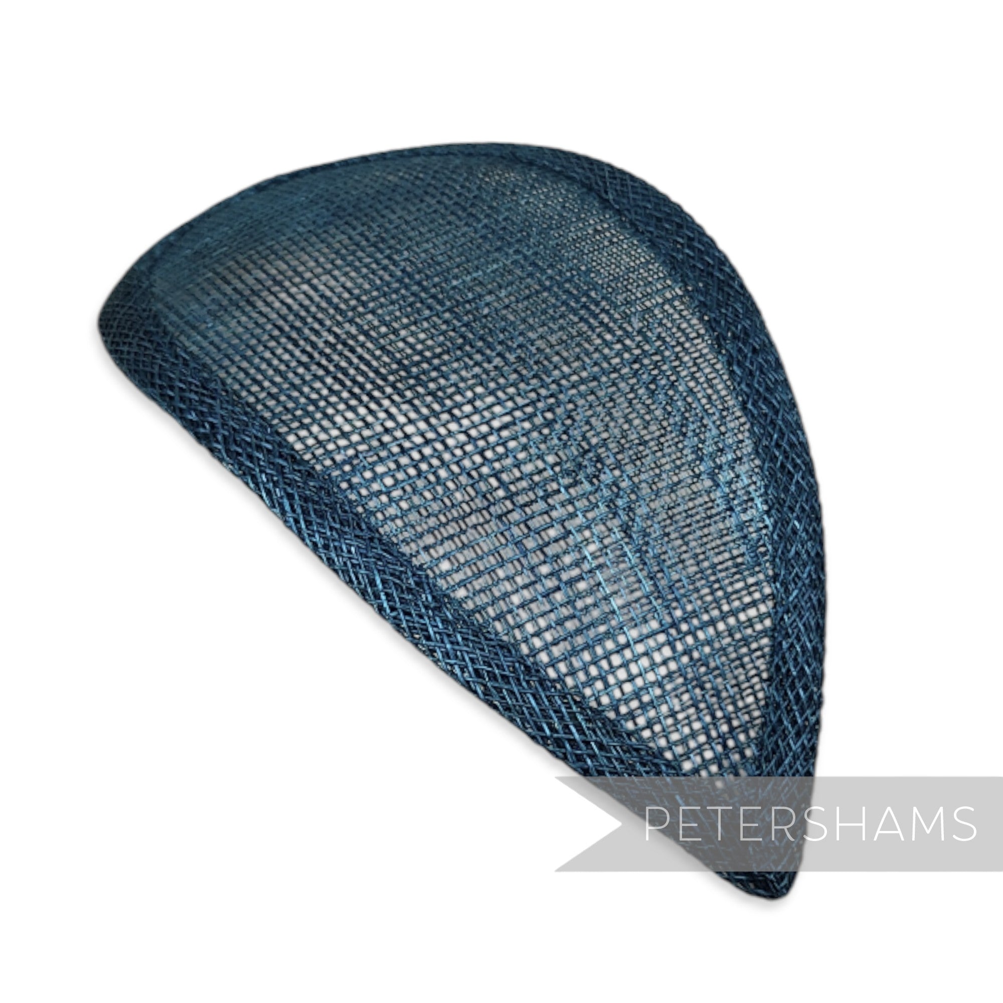 Petershams Millinery Supplies teal teardrop shaped sinamay hat base with wired edges for millinery projects.