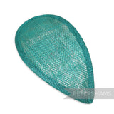 Petershams Millinery Supplies teardrop shaped sinamay hat base in a vibrant modern jade colour with wired edges.