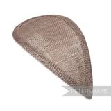 Petershams Millinery Supplies teardrop shaped sinamay hat base in a mink woven fabric with wired edges.