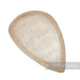 Petershams Millinery Supplies teardrop shaped sinamay hat base in a light beige woven straw texture.