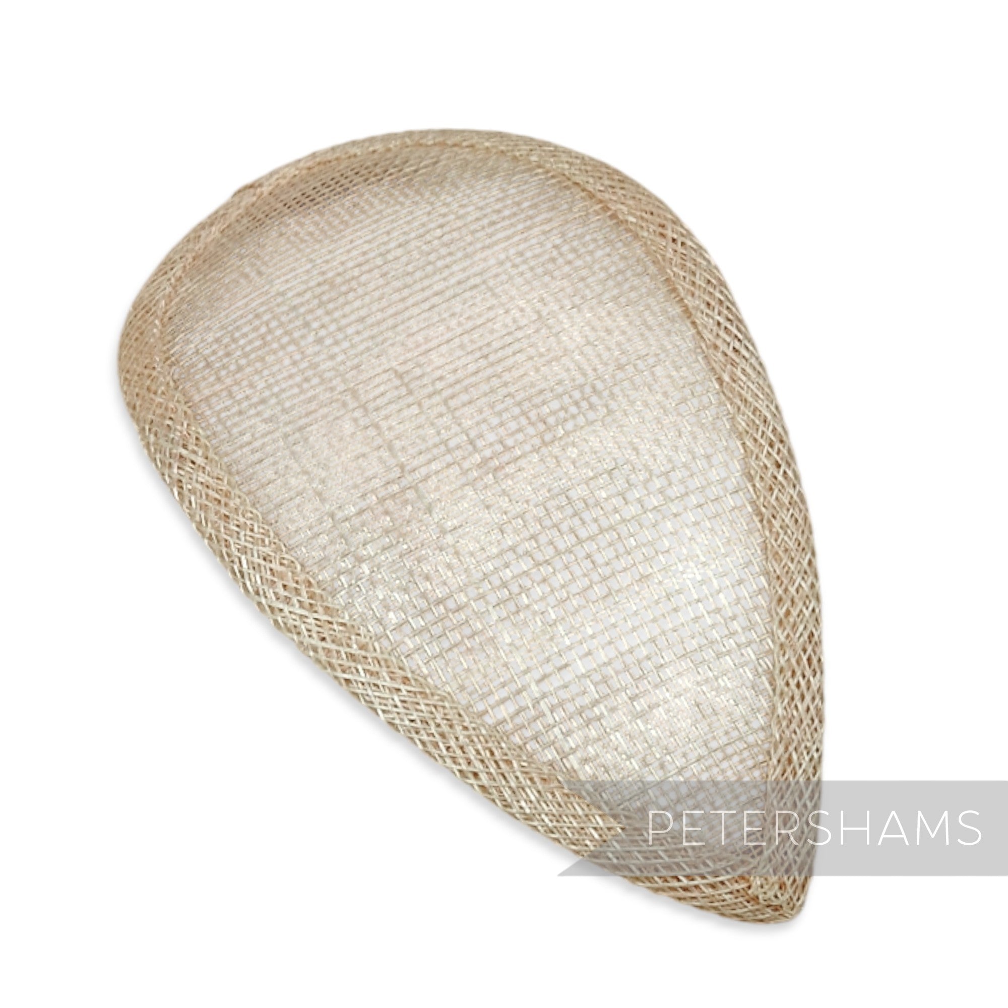 Petershams Millinery Supplies teardrop shaped natural sinamay hat base with wired edges for custom millinery styling