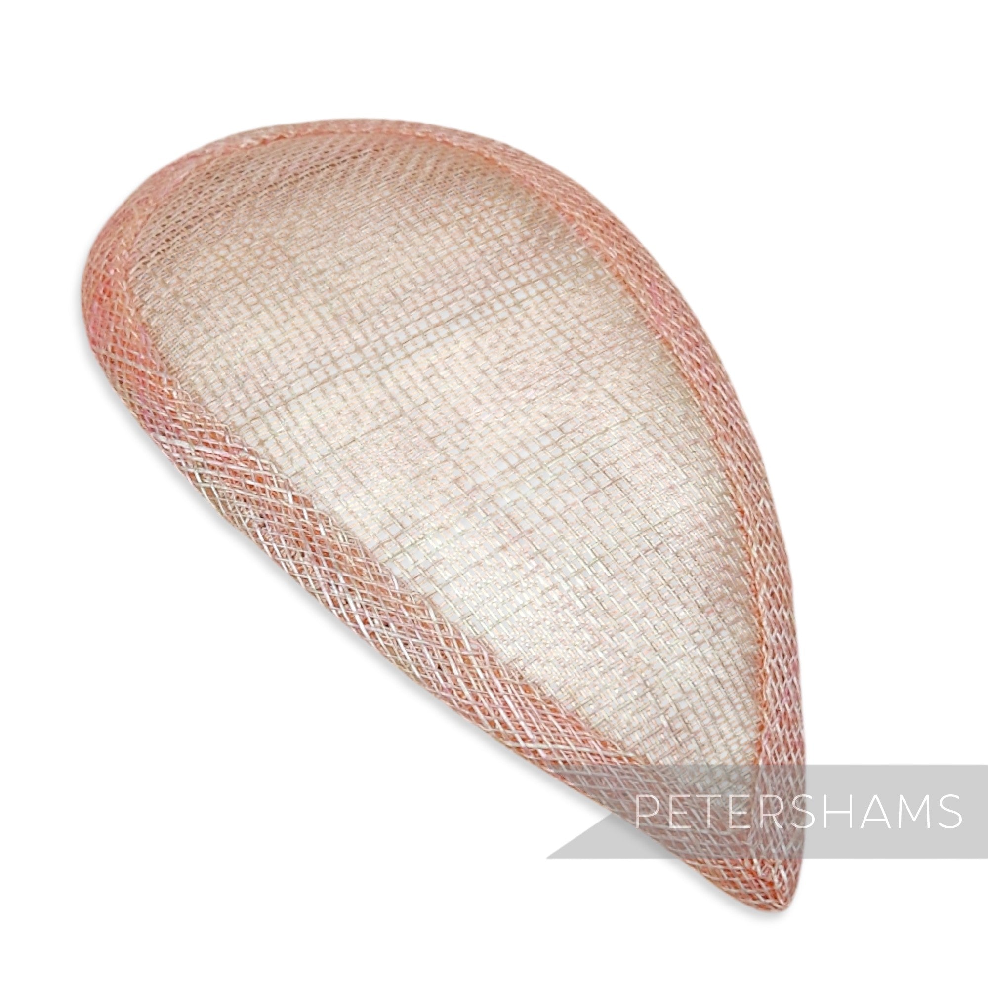 Petershams Millinery Supplies teardrop shaped sinamay hat base in a pale pink colour with wired edges