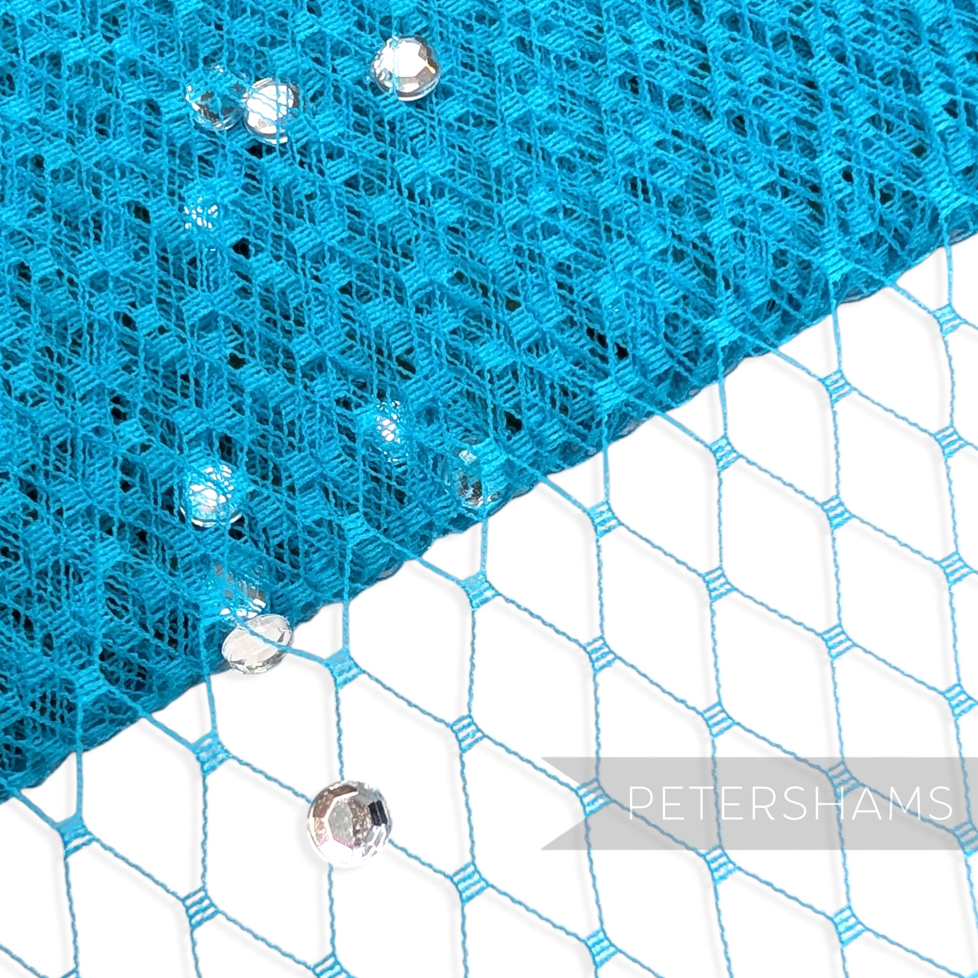 Petershams Millinery Supplies turquoise diamond-pattern veiling embellished with clear acrylic diamantes