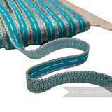 Petershams Millinery Supplies vintage 1960s turquoise and silver metallic lurex polyester trim ribbon