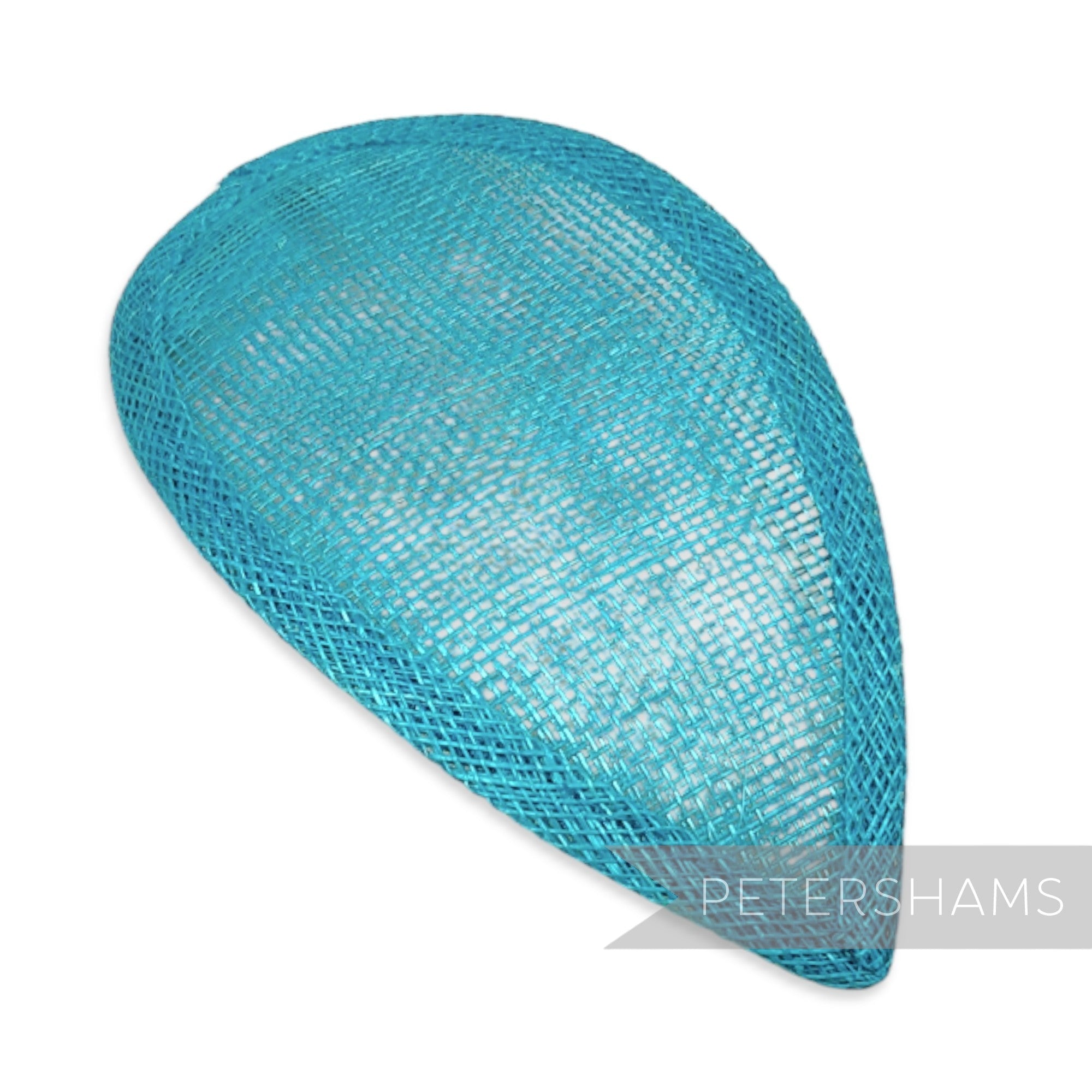 Petershams Millinery Supplies teardrop shaped turquoise sinamay hat base with wired edges for custom styling