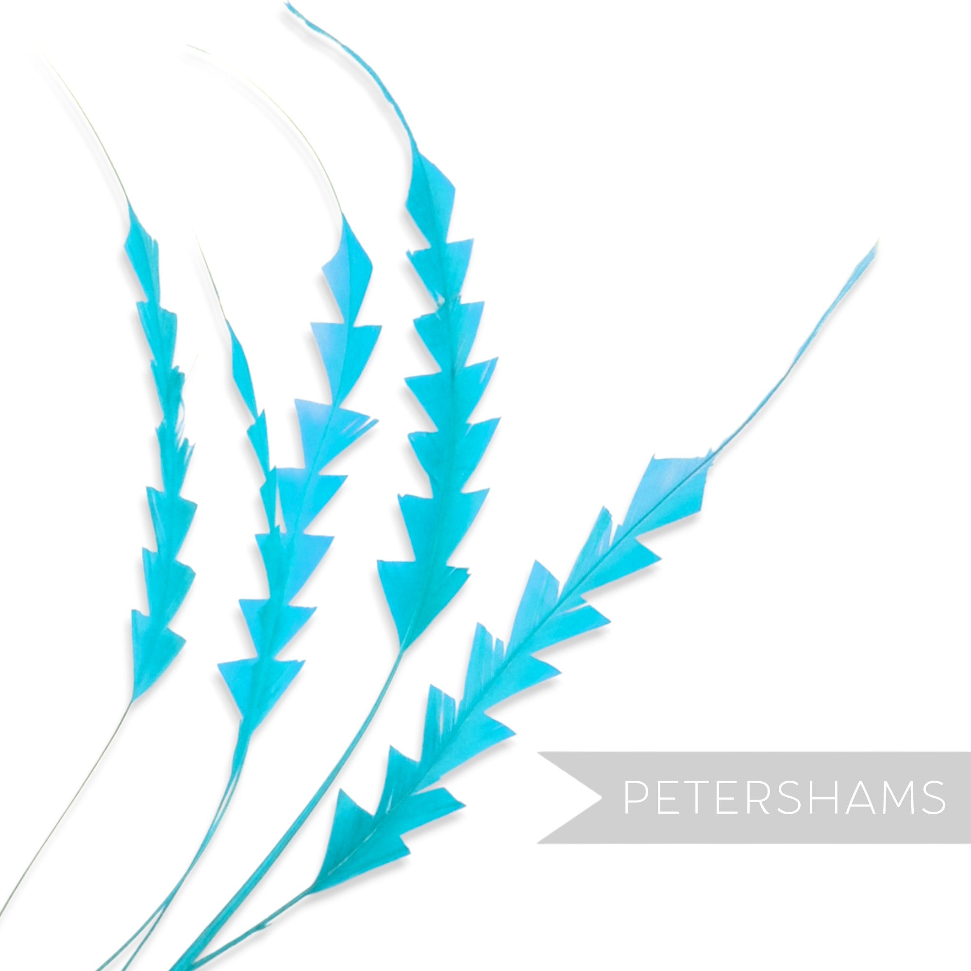 Petershams Millinery Supplies bright turquoise zig zag coque feathers for hat making and millinery crafts