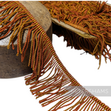 Petershams Millinery Supplies vintage two-tone orange and brown twisted silky rayon fringe trim with woven top edge