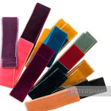 Petershams Millinery Supplies velvet ribbon remnant pack featuring a colorful assortment of mixed velvet fabric strips.