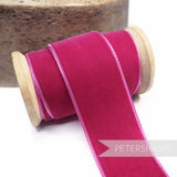 Petershams Millinery Supplies 36mm wide cerise pink French velvet ribbon on a wooden spool for millinery and craft projects