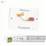 Petershams Millinery Supplies vintage 1940s gold airplane and Union Jack flag double brooch pin on original card