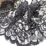 Petershams Millinery Supplies vintage 1980s black floral lace trim with silky cords and double scallop eyelash edge
